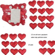 Yapıştırmalı Saten Kalp Süsler Kırmızı Renk