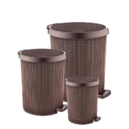 Örgü Pedallı Yuvarlak Çöp Kovası Seti 3'Lü