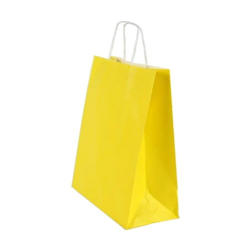 Burgu Saplı Sarı Kağıt Çanta 18x24x9 cm
