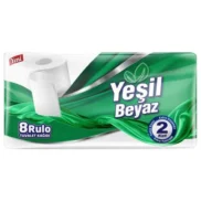 Yeşil Beyaz Çift Katlı Tuvalet Kağıdı 8 Rulo