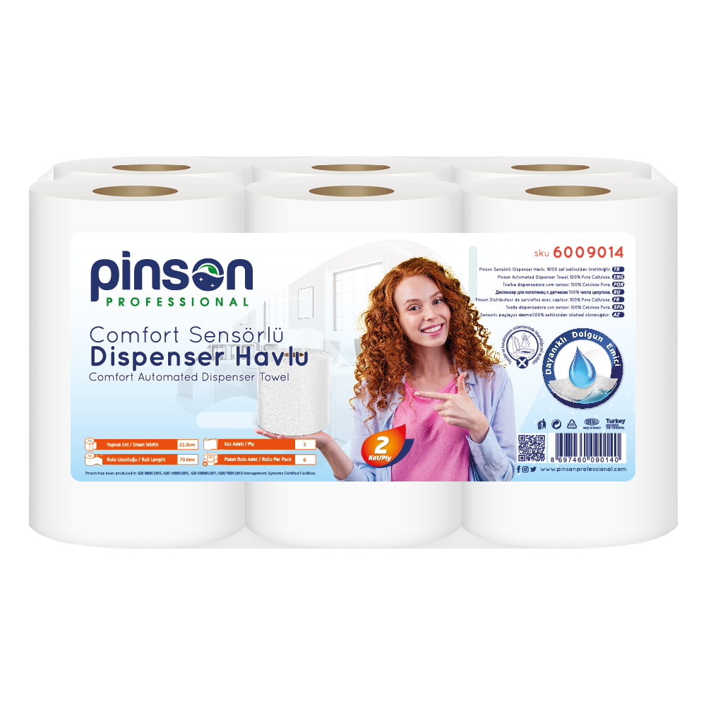 Pinson Comfort Sensörlü Dispenser Kağıt Havlu 6'Lı Rulo 70 Metre